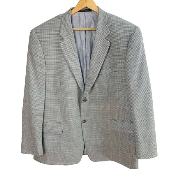 Tasso Elba Macy's Sz 46R Wool Houndstooth Plaid Sport Coat Blazer Jacket Work